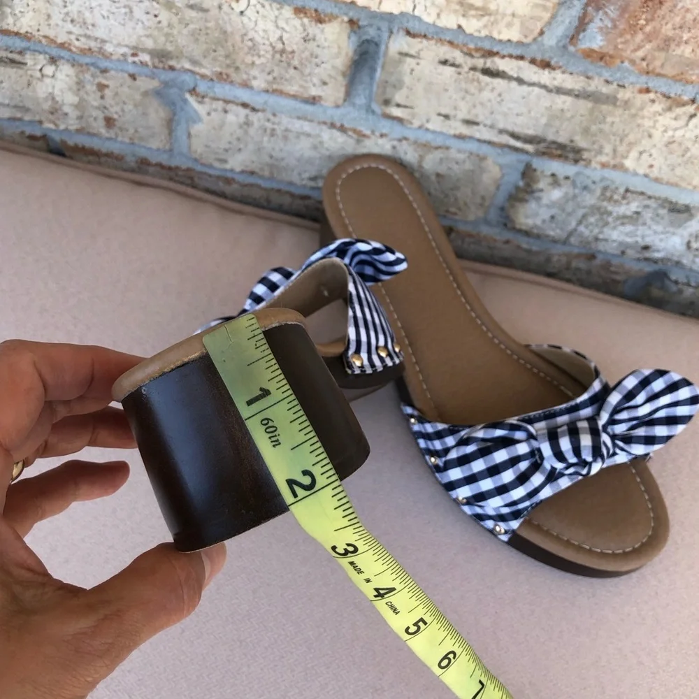 Comfort est 1946 Gingham Blue White Bow Versatile Slide Mule Clog Sandal 10